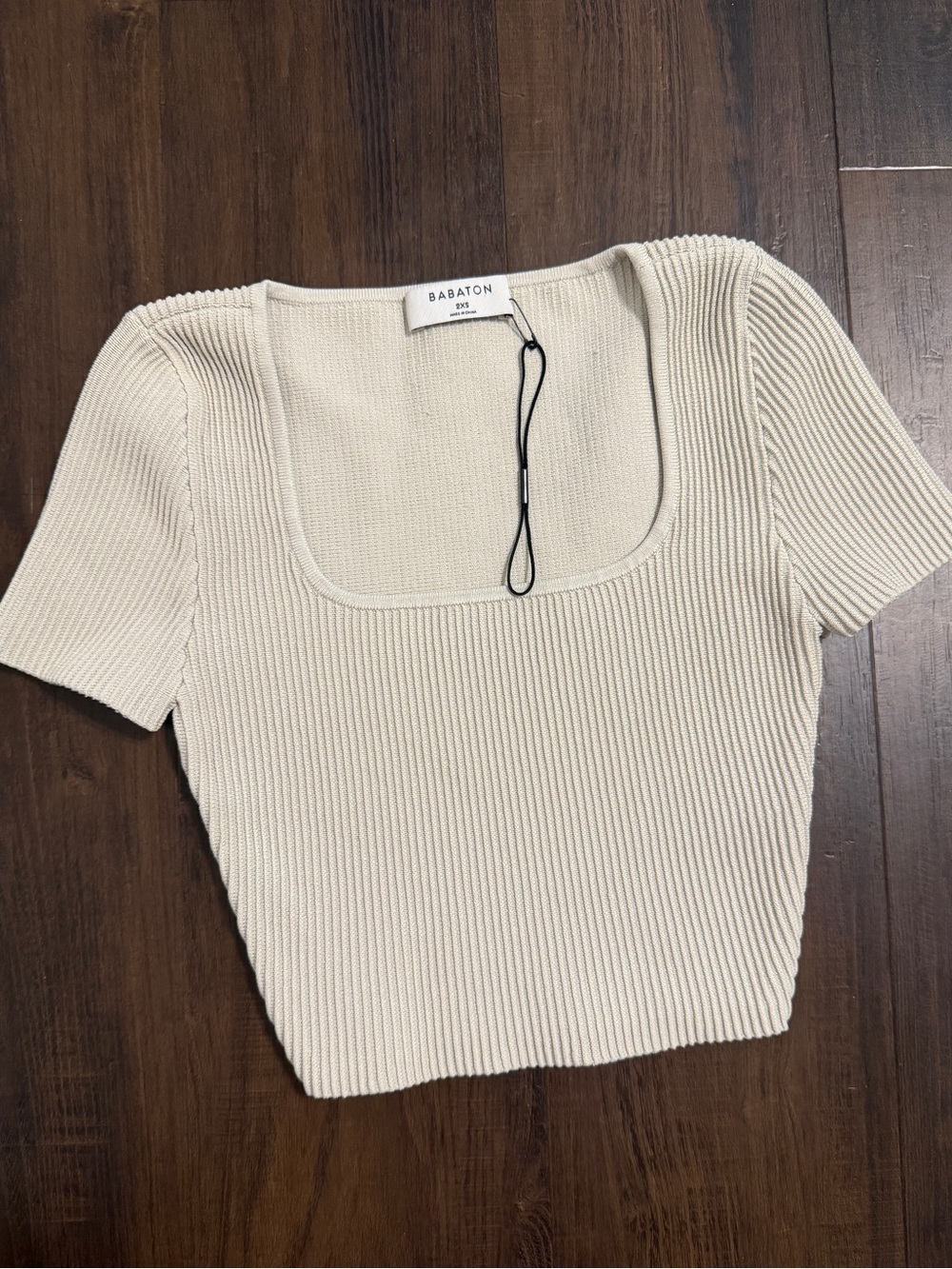 Babaton Artizia Women’s 2XS Cream Ribbed Square-Neck Crop Top
